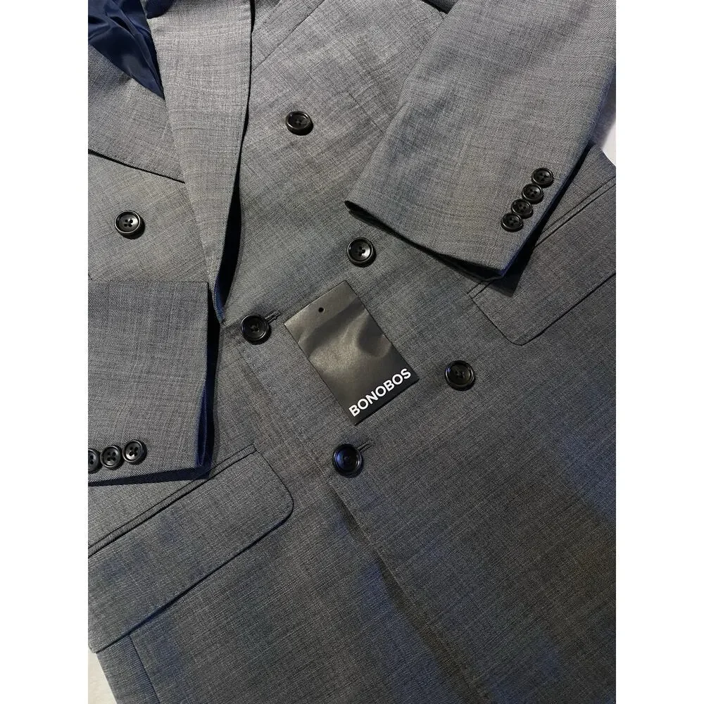 Bonobos Marzotto Italian Wool 38R 29x34 Gray Double Breasted Statement Suit